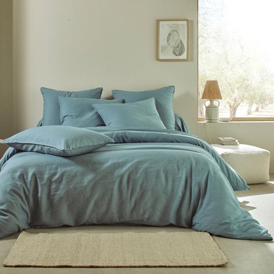 Linge de lit uni biface lin lavé / coton lavé  -