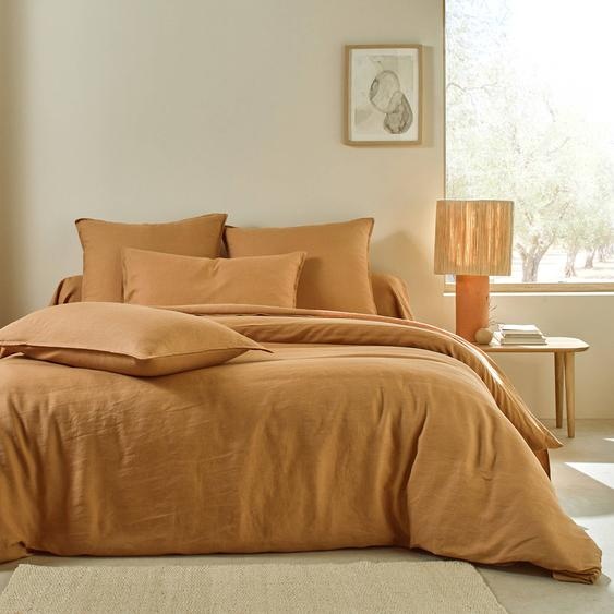Linge de lit uni biface lin lavé / coton lavé  -