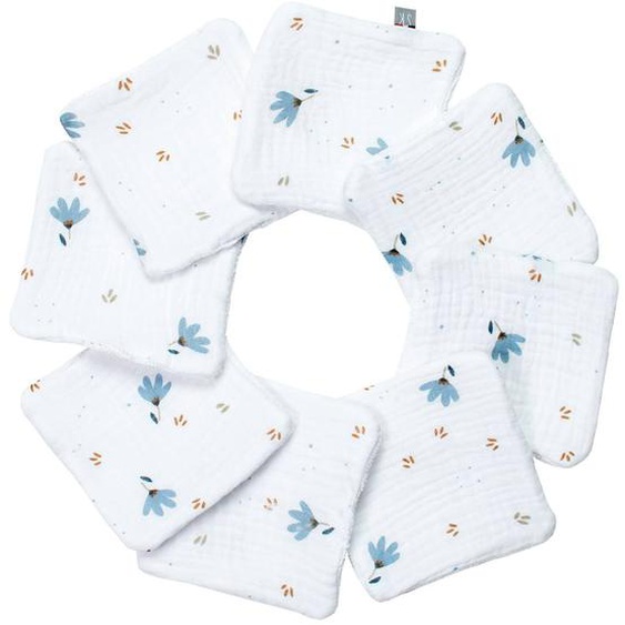 Lingettes Bébé Lavables 8 Pièces Blanc Imprimé Bleuet