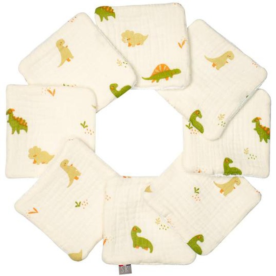 Lingettes Bébé Lavables 8 Pièces Écru Imprimé Dinosaures