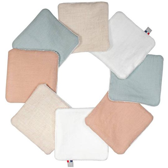 Lingettes Bébé Lavables 8 Pièces Lin Beige, Pêche, Vert Et Écru