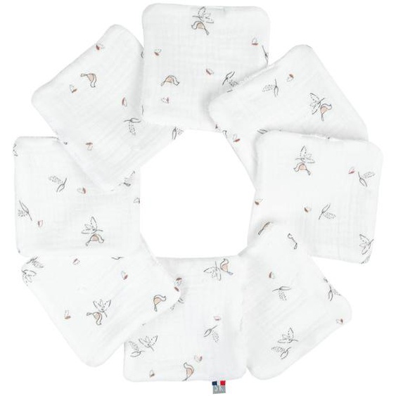 Lingettes Bébé Lavables 8 Pièces Melody, Blanc Imprimé Minimali