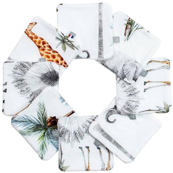 Lingettes Bébé Lavables 8 Pièces Safari, Vert, Gris, Blanc