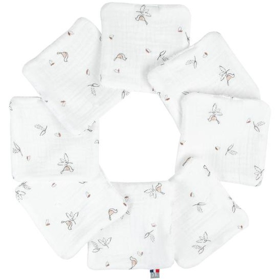 Lingettes Bébé Lavables En Coton 8 Pièces Stella Melody, Blanc Imprimé Minimali