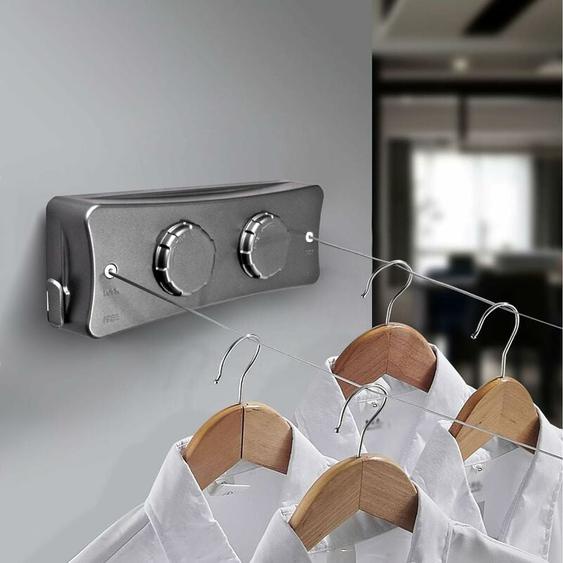 Linghhang - Corde à Linge Rétractable, Fil a Ligne Retractable Murale avec 2 x 5M Ligne en Acier Inoxydable, Fil Linge Extensible Réglable pour