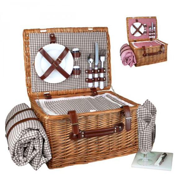 Linxor - Panier de pique-nique isotherme avec nappe et accessoires - 2 personnes - Gris