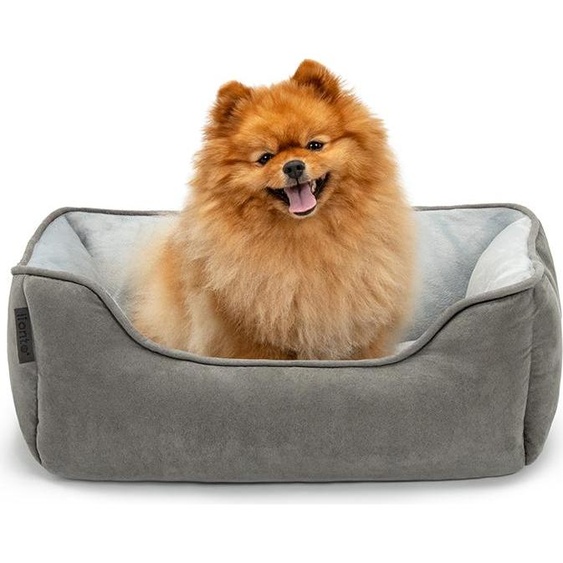 lionto 2-in-1 Hundekissen aus Wildlederimitat, 60x50 cm, hellgrau/dunkelgrau /2