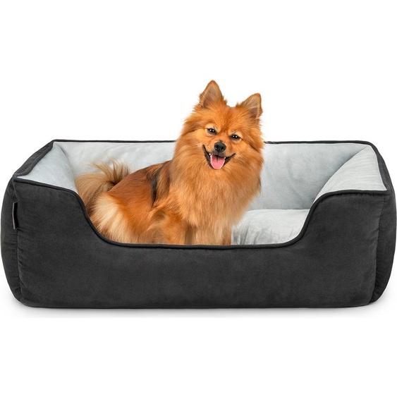 lionto 2-in-1 Hundekissen aus Wildlederimitat, 80x60 cm, schwarz/grau /2