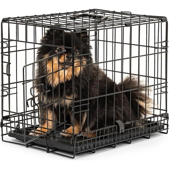 lionto Cage de transport pour animaux, cage métallique pliable avec paroi de séparation, fond en plastique & verrouillage de sécurité, 45x31x36 cm