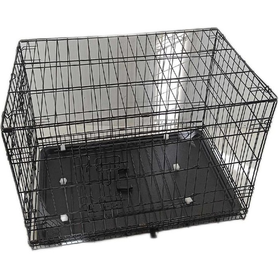 lionto Cage de transport pour animaux, cage métallique pliable avec paroi de séparation, fond en plastique & verrouillage de sécurité, 76x49x56 cm