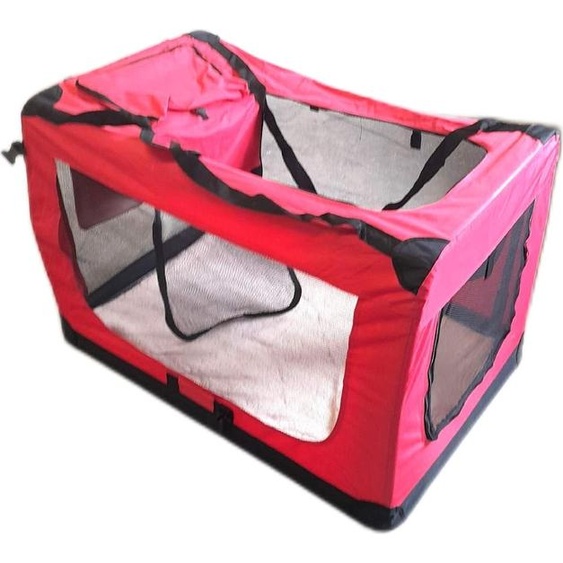 lionto Caisse de transport pour chiens pliable, caisse en tissu solide avec inserts en maille, idéale pour la voiture, le voyage & le vétérinaire, 101x69x70 cm, rouge foncé