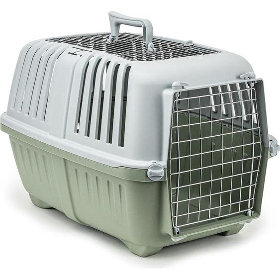 lionto Caisse de transport pour animaux domestiques, robuste & sûre, en polypropylène recyclé, avec porte métallique & poignée, 58,5x35,5x40 cm, vert clair