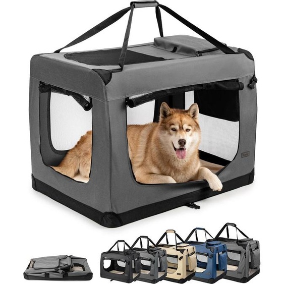 lionto Caisse de transport pour chiens pliable, caisse en tissu solide avec inserts en maille, idéale pour la voiture, le voyage & le vétérinaire, 101x69x70 cm, gris