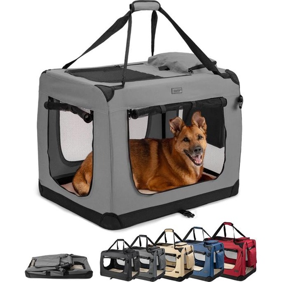 lionto Caisse de transport pour chiens pliable, caisse en tissu solide avec inserts en maille, idéale pour la voiture, les voyages & le vétérinaire, 82x58x58 cm, gris
