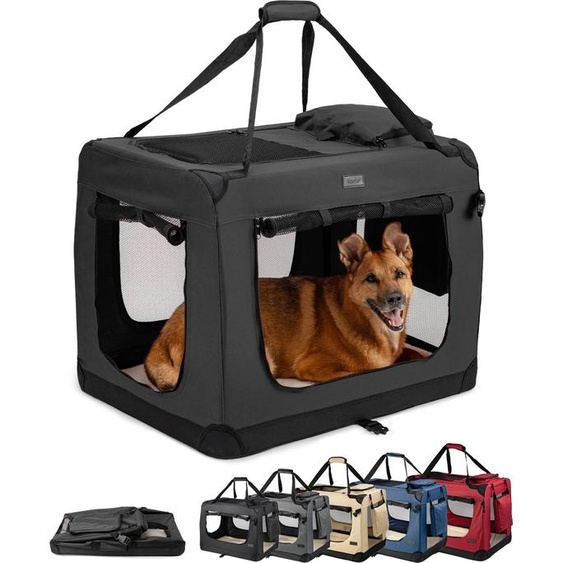 lionto Caisse de transport pour chiens pliable, caisse robuste en tissu avec inserts en maille, idéale pour la voiture, le voyage & le vétérinaire, 82x58x58 cm, noir