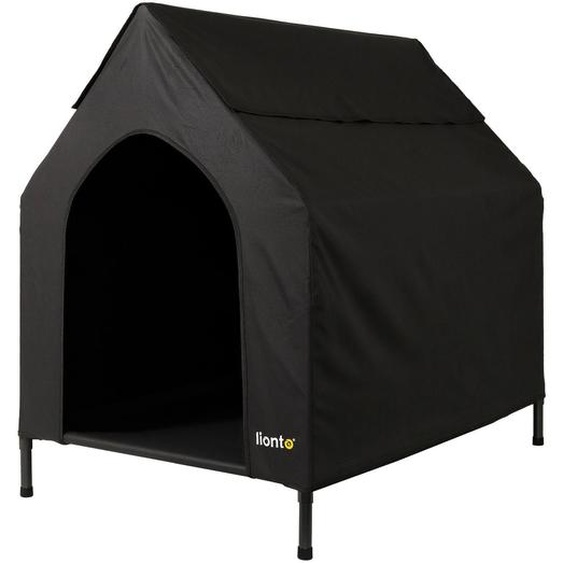 lionto Lit pour chien avec toit, couchage pour chien résistant aux intempéries, pour lintérieur & lextérieur, respirant & facile dentretien, 110x75x105 cm, noir