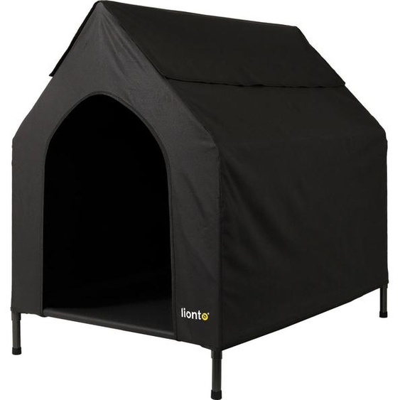 lionto Lit pour chien avec toit, couchage pour chien résistant aux intempéries, pour lintérieur & lextérieur, respirant & facile dentretien, 130x85x113 cm, noir