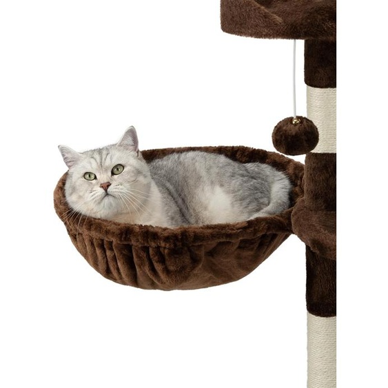 lionto Nid pour arbre à chat, surface de repos avec cadre métallique robuste & revêtement en tissu, 40 cm de diamètre, 15 cm de profondeur, brun