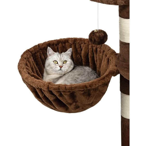 lionto Nid pour arbre à chat, surface de repos avec cadre métallique robuste & revêtement en tissu, 40 cm de diamètre, 25 cm de profondeur, brun