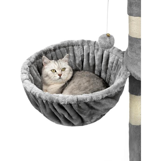 lionto Nid pour arbre à chat, surface de repos avec cadre métallique robuste & revêtement en tissu, 40 cm de diamètre, 25 cm de profondeur, gris clair