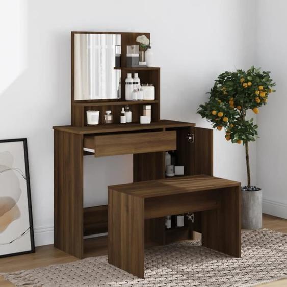 Lisa-Boutique Coiffeuse avec miroir Chêne marron 86,5x35x136 cm 84399
