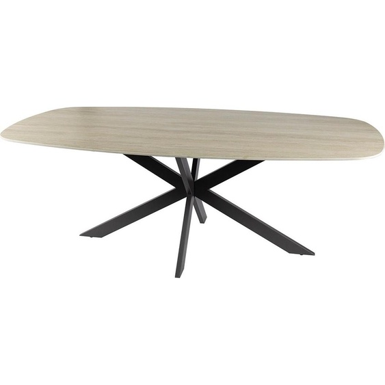 Lisa Design Ruben - table à manger - plateau en céramique 3D effet travertin - pieds en acier - 4 à 6 personnes , Beige / Noir