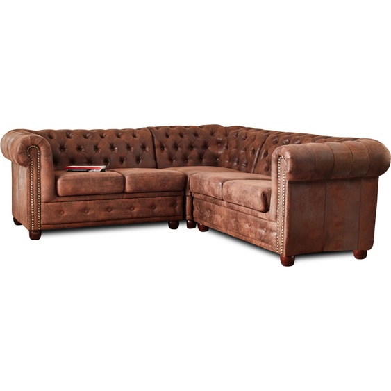 Lisa Design Winston - Canapé dangle Chesterfield - 5 places - style industriel , Marron