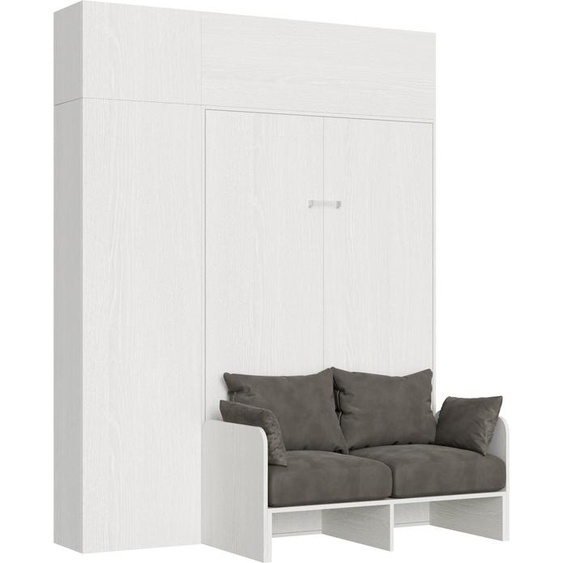 Lit 120 Sofà Kentaro Frêne Blanc avec colonne unité murale suspendue unité murale au dessus de la colonne