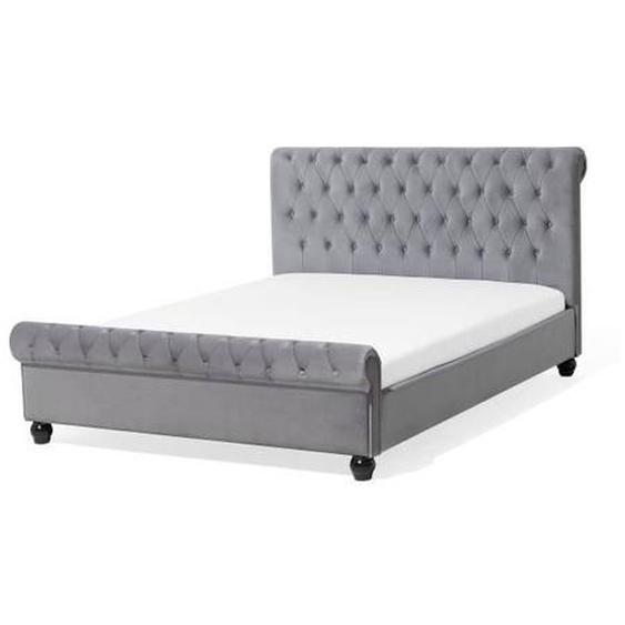 Lit 140 x 200 cm en velours gris clair - BELIANI - AVALLON - Vintage - A lattes