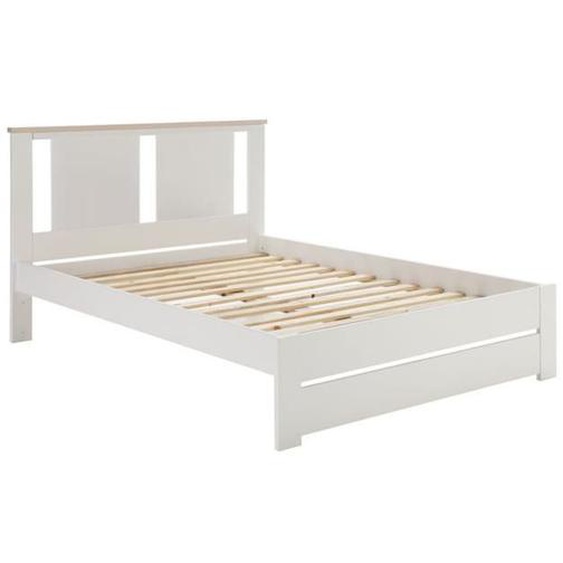 Lit 140x190cm - ALTOBUY - Emori - MDF et Pin - Blanc et Effet Chêne - Design Contemporain