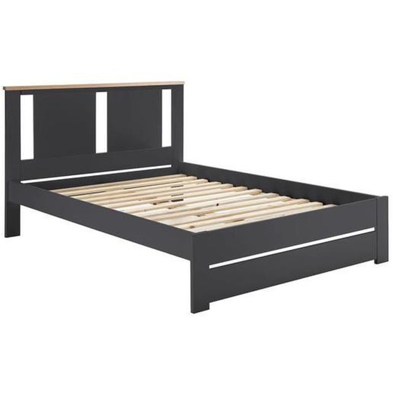 Lit 140x190cm - EMORI - Ajouré MDF et Pin - Anthracite - Effet Chêne - 2 places
