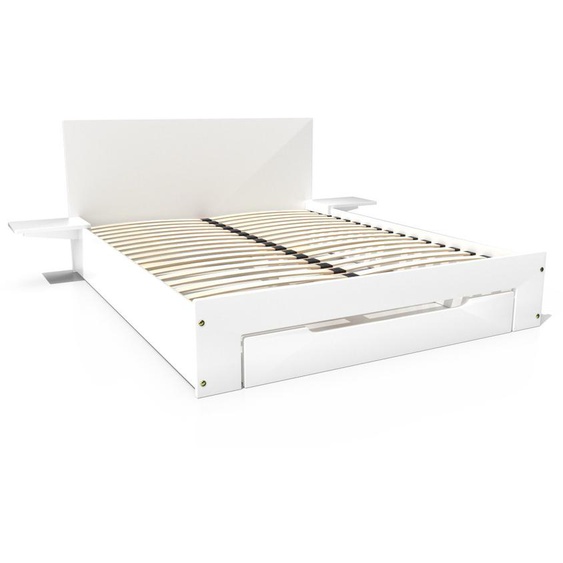 Lit 140x190 Happy 2 places bois avec tiroir et chevets amovibles
