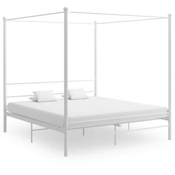 Lit à baldaquin AKOZON - Blanc Métal 200x200 cm - Design contemporain