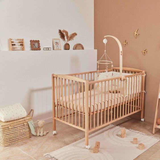 Lit À Barreaux En Bois - Arthur - Hauteur Réglable 4 Positions Avec Roulettes Bois Naturel Vernis