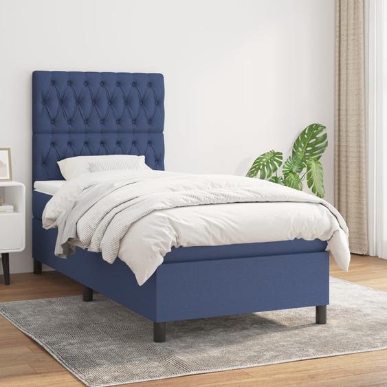 Lit à sommier tapissier avec matelas Bleu 100x200 cm Tissu
