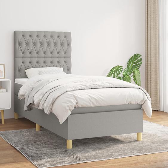 Lit à sommier tapissier avec matelas Gris clair 100x200cm Tissu
