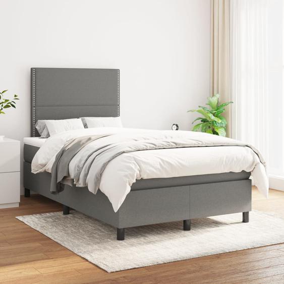 Lit à sommier tapissier avec matelas Gris foncé 120x200cm Tissu