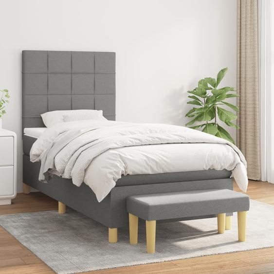 Lit à sommier tapissier avec matelas Gris foncé 90x200 cm Tissu