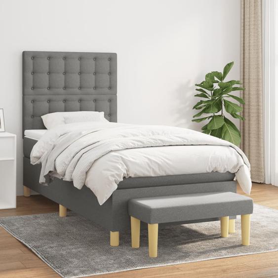 Lit à sommier tapissier avec matelas Gris foncé 90x200 cm Tissu