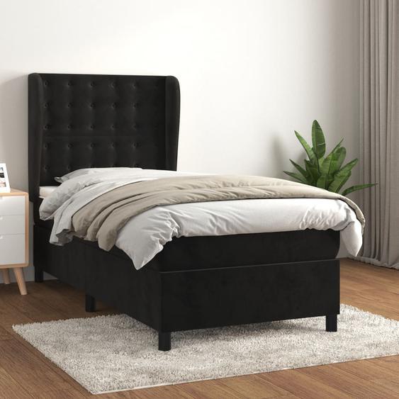 Lit à sommier tapissier avec matelas Noir 100x200 cm Velours