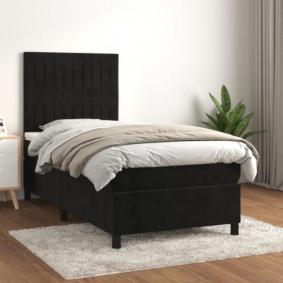 Lit à sommier tapissier avec matelas Noir 90x190 cm Velours