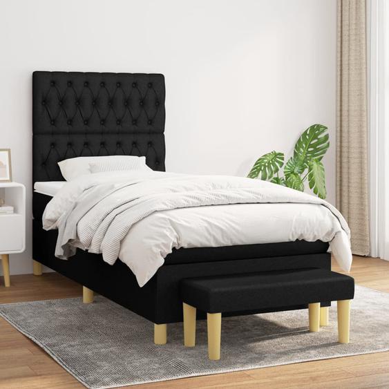 Lit à sommier tapissier avec matelas Noir 90x200 cm Tissu
