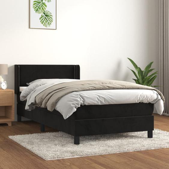 Lit à sommier tapissier avec matelas Noir 90x200 cm Velours