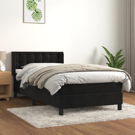 Lit à sommier tapissier avec matelas Noir 90x200 cm Velours