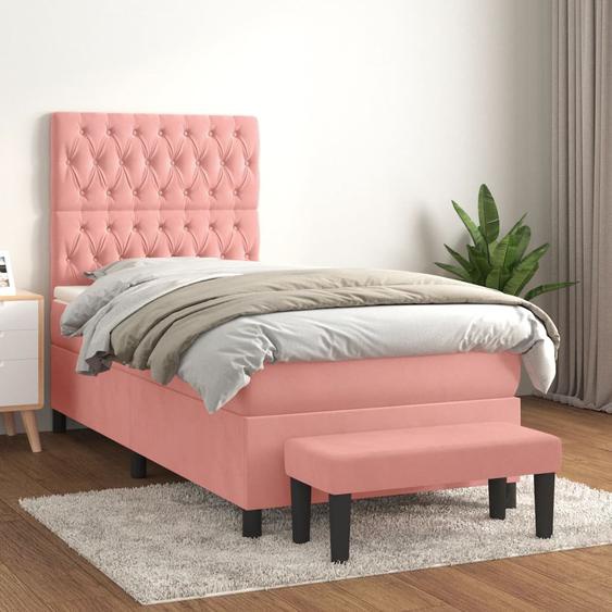 Lit à sommier tapissier avec matelas Rose 100x200 cm Velours