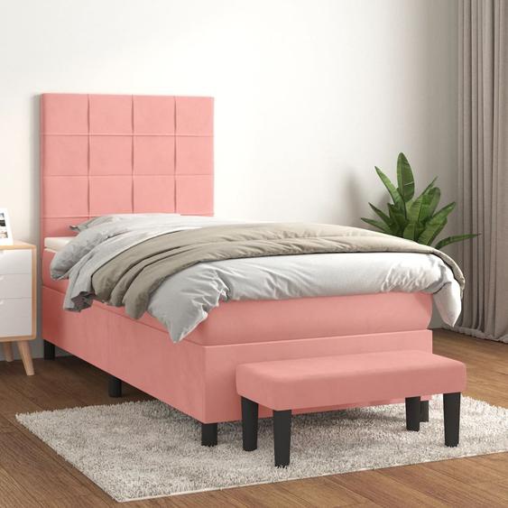 Lit à sommier tapissier avec matelas Rose 90x190 cm Velours
