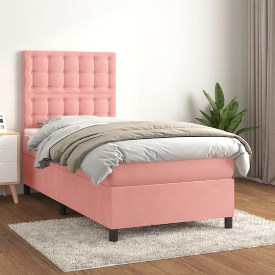 Lit à sommier tapissier avec matelas Rose 90x200 cm Velours