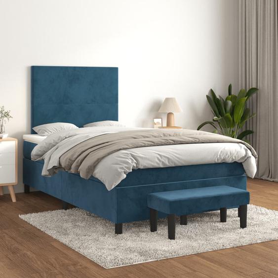 Lit à sommier tapissier et matelas Bleu foncé 120x200cm Velours