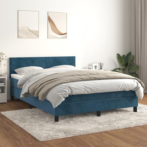 Lit à sommier tapissier et matelas Bleu foncé 140x200cm Velours