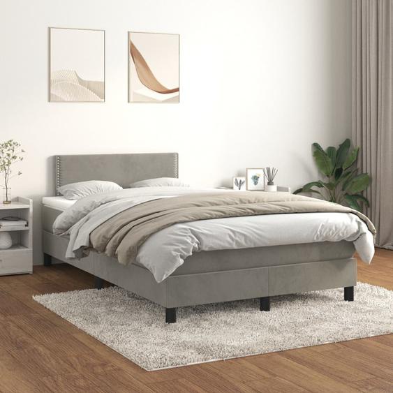 Lit à sommier tapissier et matelas Gris clair 120x200cm Velours